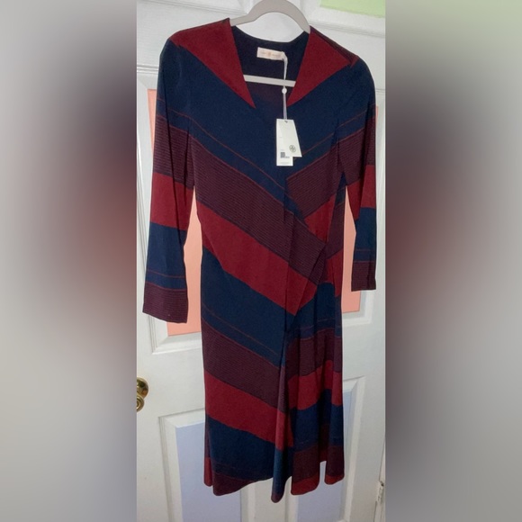 Tory Burch Asymmetrical Dress RN11395/CA57014 Navy /Wine Retail $550.00 NWT Sz 2 - Picture 5 of 16